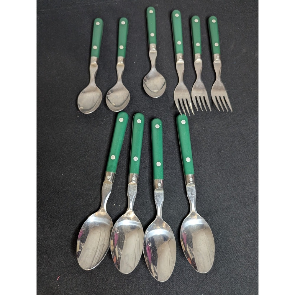 10 lot Washington Forge WF Mardi Gras green Stainless Steel forks spoons Korea